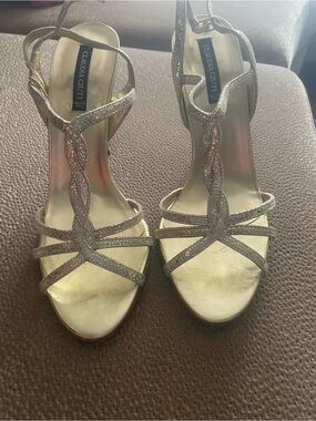 Claudia Ciuti Gold Braided T-Strap Heels